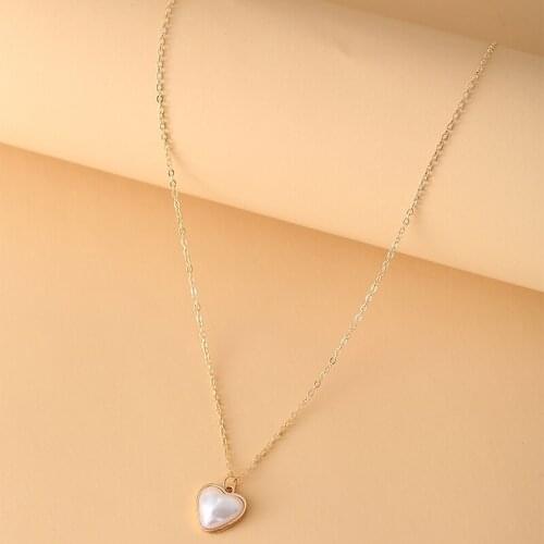 Vintage Simulated Pearl Heart Pendant Choker Necklace For Women Girls Fashion Simple Gold Color Chain Necklaces Jewelry 2021 New