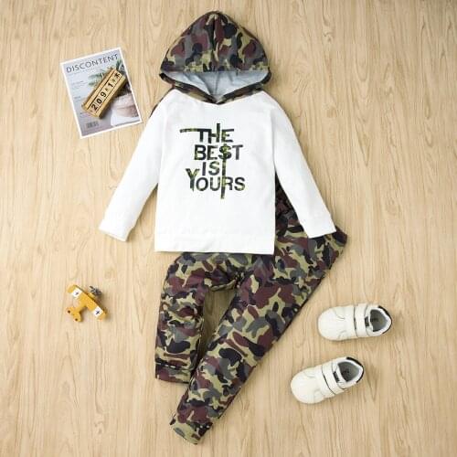 2020 winter new popular boys fashion camouflage long-sleeved hooded two-piece set fashion trend girl suit