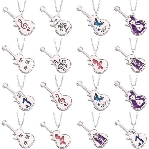 1Pc Guitar Diffuser Locket Music Butterfly Tree Mermaid Aromatherapy Open Perfume Pendant Necklace Jewelry Free 10Pc Pads