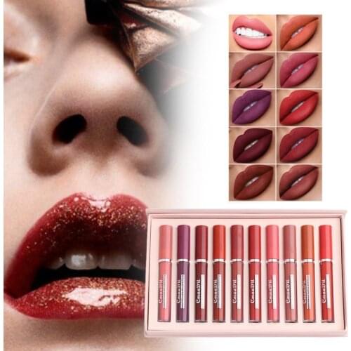 10 Color Suit Matte Lipgloss Liquid Lipstick Pen Lips Matte Lip Gloss Makeup Waterproof Long-lasting Moinisturizer Lip Care Tool