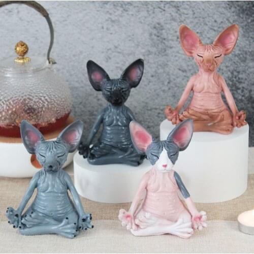 12cm Figurine Meditation Sphynx Cat Meditate Art Sculptures Outdoor Garden Statues Figurines Animal Model Home Decoration