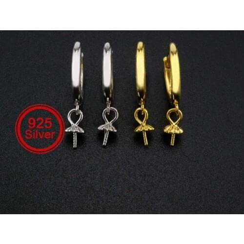 13MM Round Hoop Earrings Settings for Half Drilled Pearl Beads Gold Plated Solid 925 Sterling Silver DIY Supplies 1706065