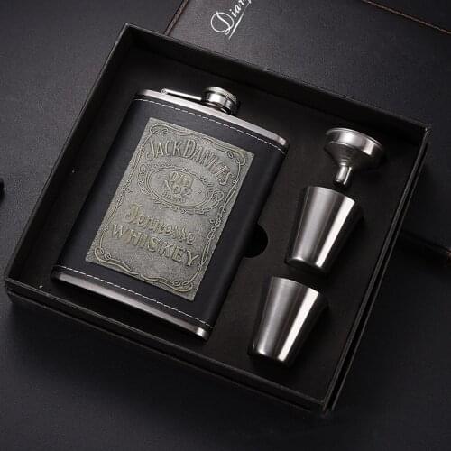 8OZ Hip Flask MINI Liquor Bottle Christmas Gift Box Stainless Steel Wine Pot Leather Surface Portable Whiskey Bottle