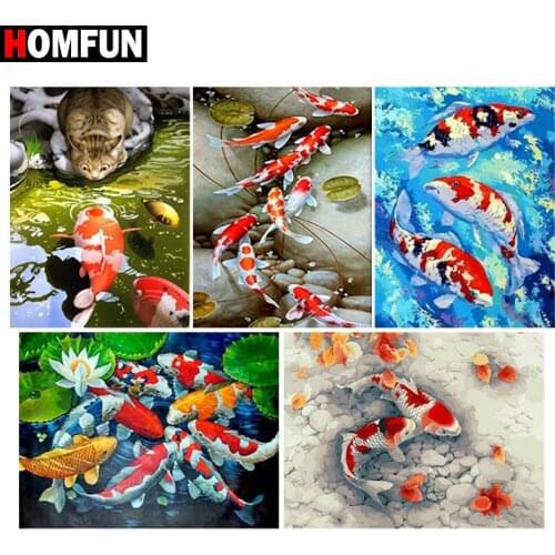 HOMFUN 5D Diamond Pattern Rhinestone Needlework Diy Diamond Painting Cross Stitch "Cat fish scenery" Diamond Embroidery