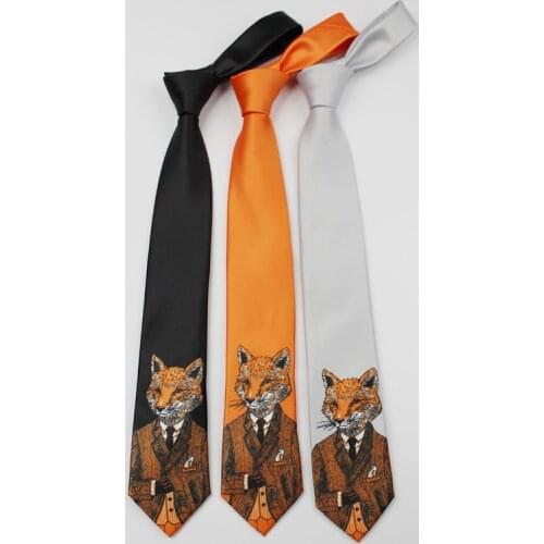 Free Shipping New male fashion mens Original design printing tie Black silver orange fox 7CM personality necktie literary gif