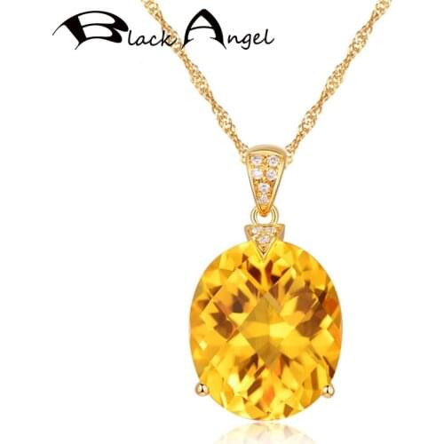 BLACK ANGEL Fashion 18K Gold Luxury Citrine Big Yellow Zircon Gemstone Pendant Necklace For Women Wedding Jewelry Christmas Gift