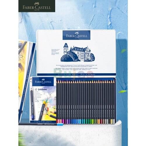 Faber-Castell Goldfaber Oily Colored Pencil Blue Iron Boxed, 12/24/36/48 Colors Professional Lapis De Cor Pencils Art Supplies