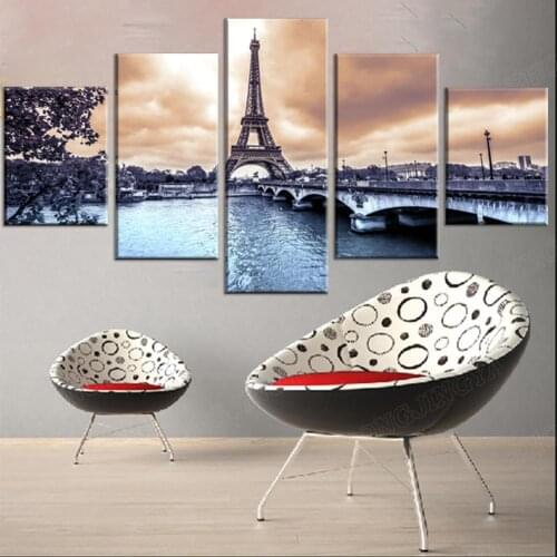 Canvas Poster Art Painting Frame Home Decor 5 Panel Paris Cityscape Eiffel Tower Landscape Living Room Wall HD Printed Pictures