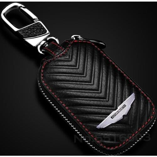 Leather Key Case For Aston Martin DB9 DB11 DBS V8 V12 Vantage With Logo Car Key Cover Metal Keychain Car Accessories