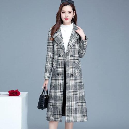 2021 Autumn Winter Plaid Wool Jacket New Korean Middle-aged Mother Temperament Slim Coat Double-breasted Female Warm Overcoat