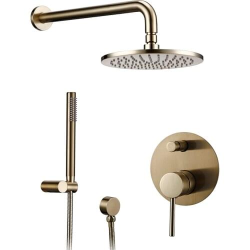 Bathroom Bath Brushed Gold Rain fall Faucet Brass Diverter Mixer Tap Set Hand held 8-12"Shower Head Wall Arm Valve System Kit