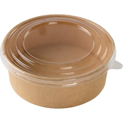 Food Packaging Takeout Kraft Bowl Thick Lid Cover Disposable Round Lunch Dishes Box Plastic Takeaway Food Box FastFood Soup Bowl