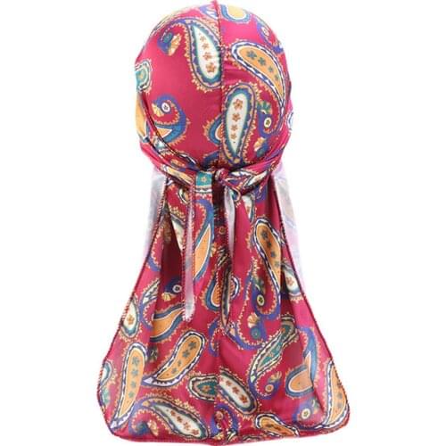 Men Durag Long Tail Print Satin Du-rag Unisex Wave Doo Rag