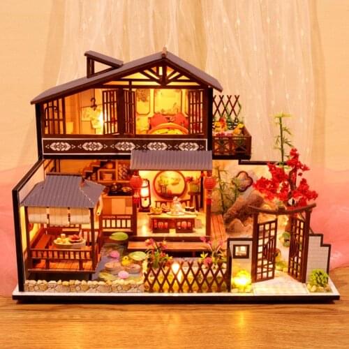 Dollhouse Kit Assembled Miniature Cabin DIY Handmade House with Music Movement for Christmas Birthday Valentines Day Gift #4O