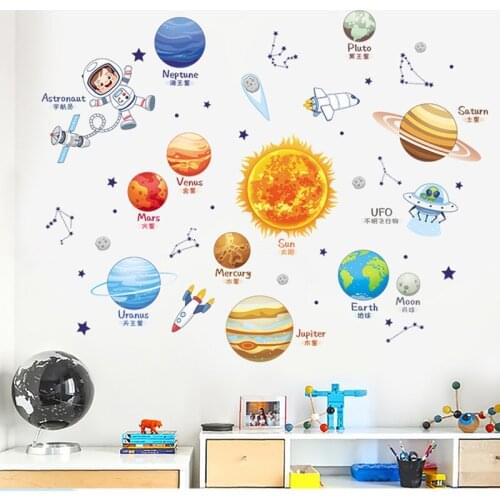 Cartoon planet stickers kindergarten home bedroom decoration wall stickers childrens room wall decoration stickers decal mural
