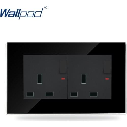 146*86mm 13Amp Switched UK Socket Wallpad Black Luxury Glass 110v-250V Double13 A UK British Standard Wall Socket with Switch