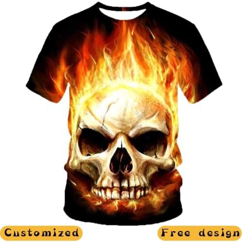 2021 new free design flame t-shirt custom printed casual t-shirt ladies/men short-sleeved round neck summer t-shirt