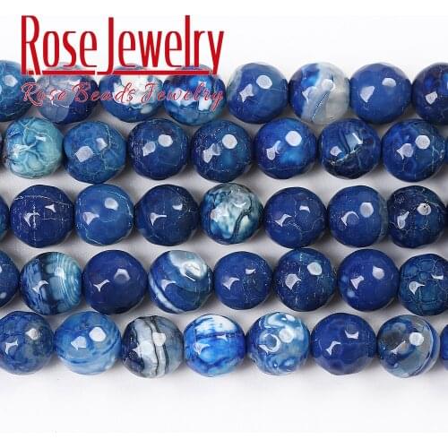 Faceted Natural Stone Blue Dragon Vein Agates Loose Beads for Jewelry Making Charm Accessories DIY Bracelet 15"strand 4/6/8/10mm