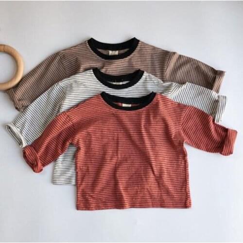 2-6 Years Old Spring Autumn Baby Boys Girls T-shirt Childrens Loose Kids Baby Boys Girls Long Sleeve Stripe T-shirt