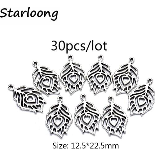 30pcs/lot zinc alloy antique vintage silver plated little leaf charm pendants for Bracelet Necklace DIY Jewelry Making