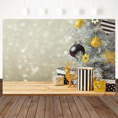 Christmas Photography Background Christmas Tree Gift Floor Indoor Bokeh Backdrop Child Family Party Decoration Printed Banner