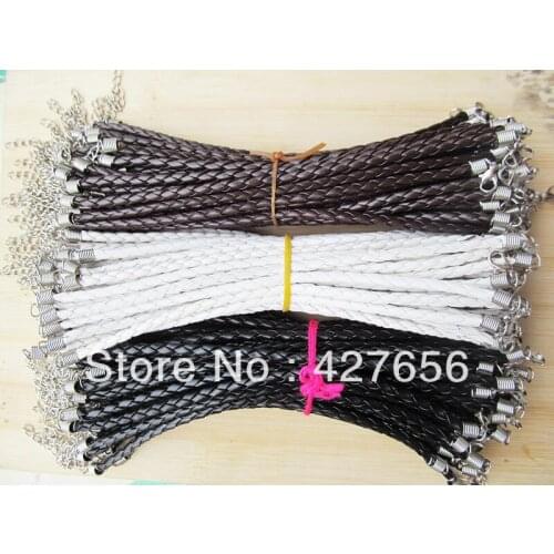 100pcs 4mm Brown Faux Braid Leather Bracelet Cord,1.8inch Extender Chain,12x7mm Lobster Clasp,DIY Accessory Jewelry Making