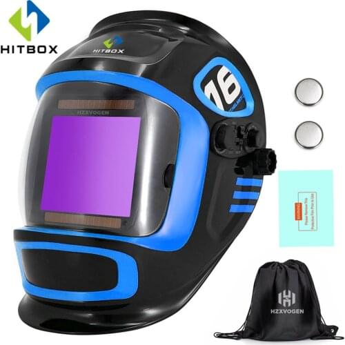 HITBOX Welding Helmet Large Viewing Screen Welder Mask 3.9"X3.66" True Color Solar Powered Auto Darkening Weld Grinding for MIG