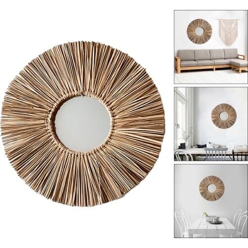 Mirror Wall Sticker Woven Hanging Rattan Makeup s Bedroom Living Room Decoration Handmade Wall-Mounted Round