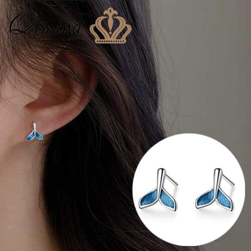 Handmade Fish Tail Stud Earrings Women Ocean Blue Korean Jewelry Cute Simple Bohemian Fashion Earrings Girls Gift