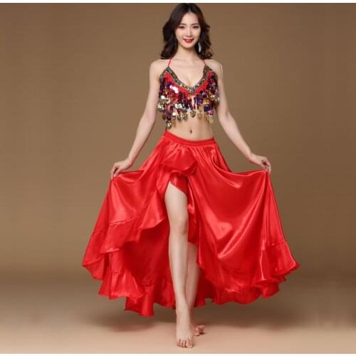 8 Colors Belly Dance Costume Women Dance Shell Coins SequinTop Bellydance Sequins Beaded Outfits 2pcs set Bra and Skirt costume