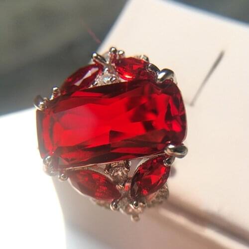 Fashion Jewelry Ring Have S Stamp Real Silver Color Ring 6 Carat big Red CZ Diamant Wedding Rings for Women