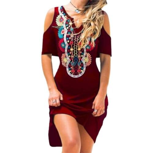 Womens sexy casual fashion dress 2021 Tribal Dress Dress Bohemian Women Printed V Neck Skirt for Dating платье