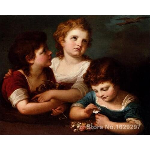 Animal paintings Angelica Kauffmans reproduction Children with a birds nest and flowers hand painted High quality