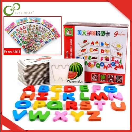 1Set Wooden Early Education Baby Learning ABC Alphabet Letter Cards Cognitive Educational Toys Kids Fruit Vegetable Puzzle ZXH