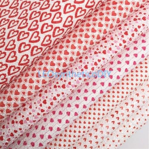 1PC 21X29CM Valentines Hearts Printed Chunky Glitter Leather with Felt Backing For Making Bows LEOsyntheticoDIY T540