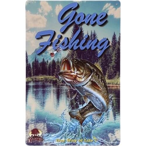 1 pc Gone fishing fisherman hook vacation Tin Plate Sign wall plaques man cave Decoration Art Dropshipping Poster metal