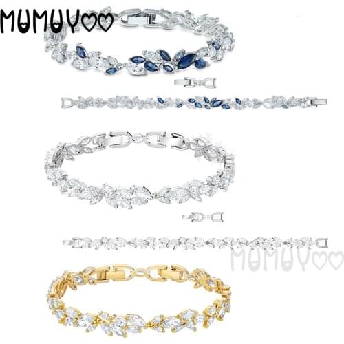 2020 Fashion Jewelry High Quality SWA 1:1, Charm Blue Leaf Crystal Bracelet, Romantic Gift For Friend
