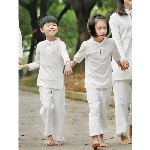 Kids Cotton&linen yoga suit lay clothing kung fu wushu uniforms boys&girls hanfu