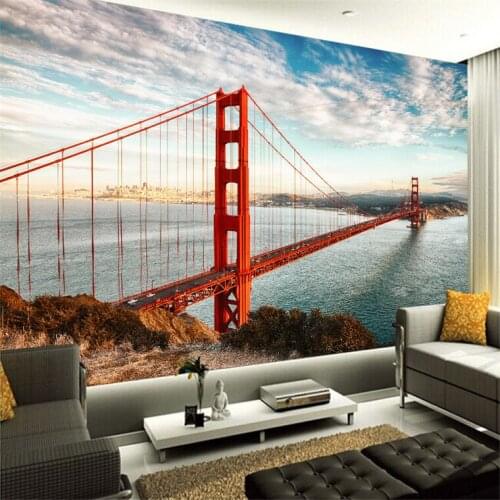 Custom any size 3D wall mural wallpapers Modern fashion Golden Gate Bridge 3D Perspective Wallpaper Wall Sticker