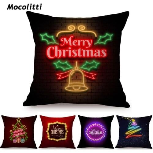 American Christmas Colorful Lighting Style Christmas Tree New Year Home Decoration Cushion Cover Colourful Letter Pillows Cover
