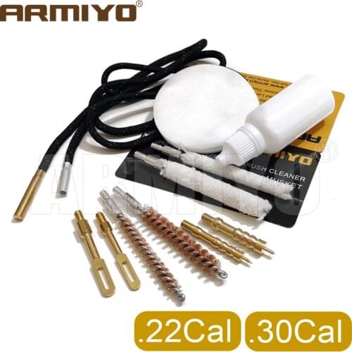 Armiyo .22Cal 5.56mm m4 .30Cal 7.62mm AK Barrel Gun Bore Brush Cleaning Kit Brass Spear Carbon & Patch Puller 20ml Oil Bottle