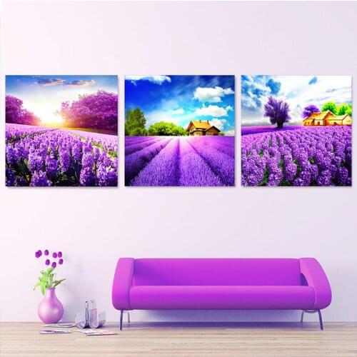 DIY 5D Diamond Painting Lavender Garden Landscape Flower Round Diamond Mosaic Home Decoration Pattern Handmade New Year Gift