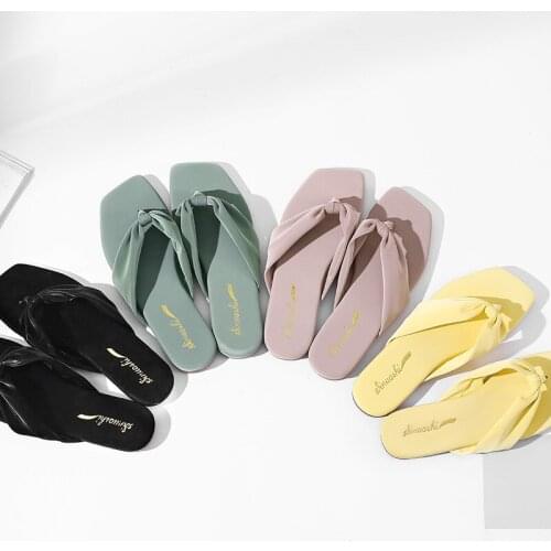 Elegant Leather Slippers Women Flat Shoes Ladies Pink Flip Flops Comfortable Weave Outdoor Slides 2021 Summer Woman Sandals