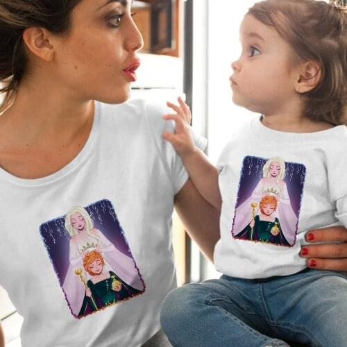 Disney Films Frozen II Elsa Anna Sisters' T Shirt Summer New White Casual Homme Mommy and Me Cool Tshirt Family Matching Clothes