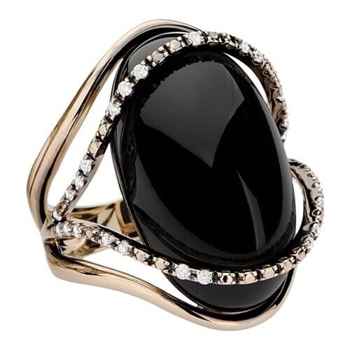 Gothic Oval Simple Women Black Stone Men Ring Birthday Wedding Gift Jewelry Gold Fashion Antique Micro Pave Crystal Q4M473