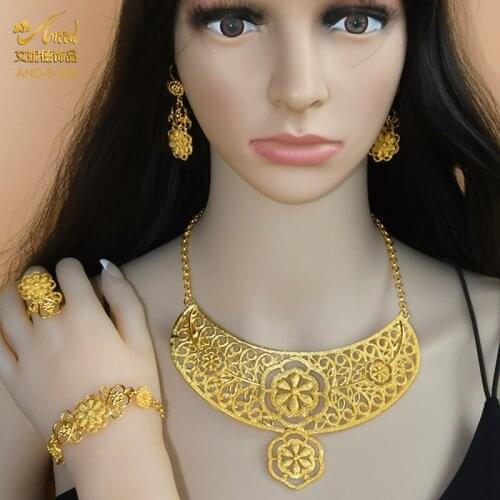 Jewelry Sets Indian Luxury Bridal Earrings For Women Wedding Jewelery African Gold Plated Necklace Set Designer Ring 2021 Trend