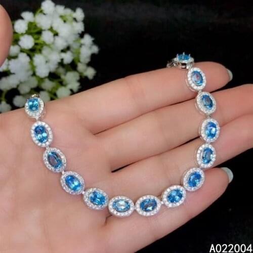KJJEAXCMY Fine Jewelry 925 Sterling Silver inlaid blue topaz women hand bracelet exquisite support detection