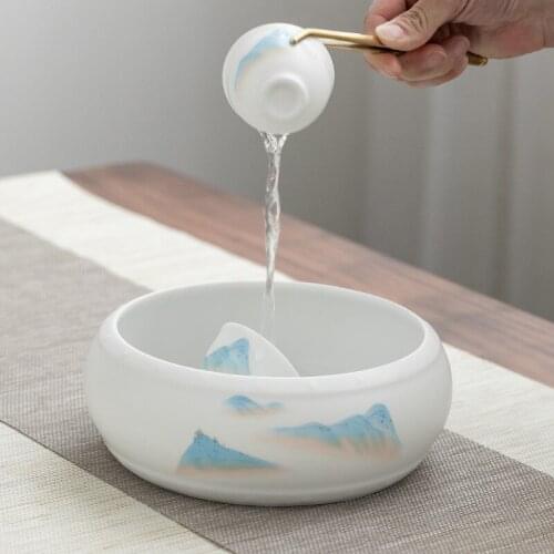 Ceramic Whiteware Ceramic Tea Basin Large Writing-Brush Washer Washed Tea Basin Tea Bowl Kung Fu Tea Set Accessories TeaCeremony