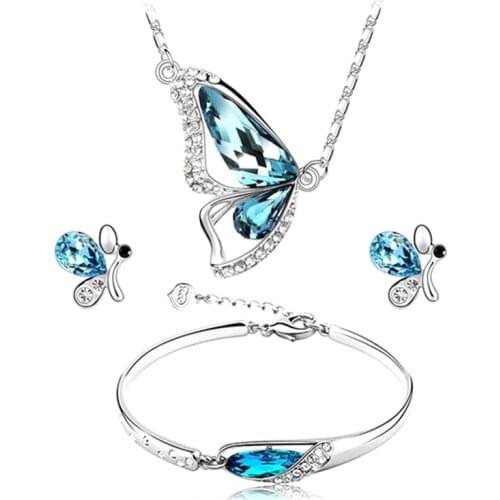 Butterfly Jewelry Sets Necklace + Earring+Bracelet Crystal Set Fashion Jewelry