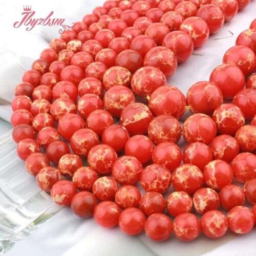 Natural Round Sea Sediment Orange Smooth 6/8/10/12mm Loose Stone Beads For DIY Jewelry Making Necklace Bracelet Strand 15"